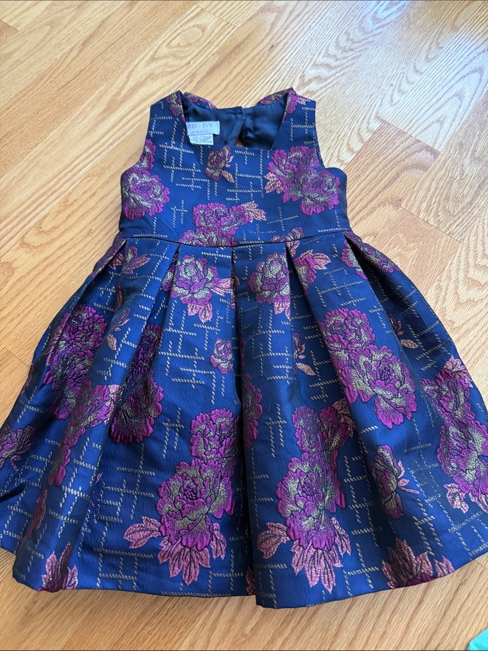 iris & ivy Navy Dress with Pink Floral Jacquard
